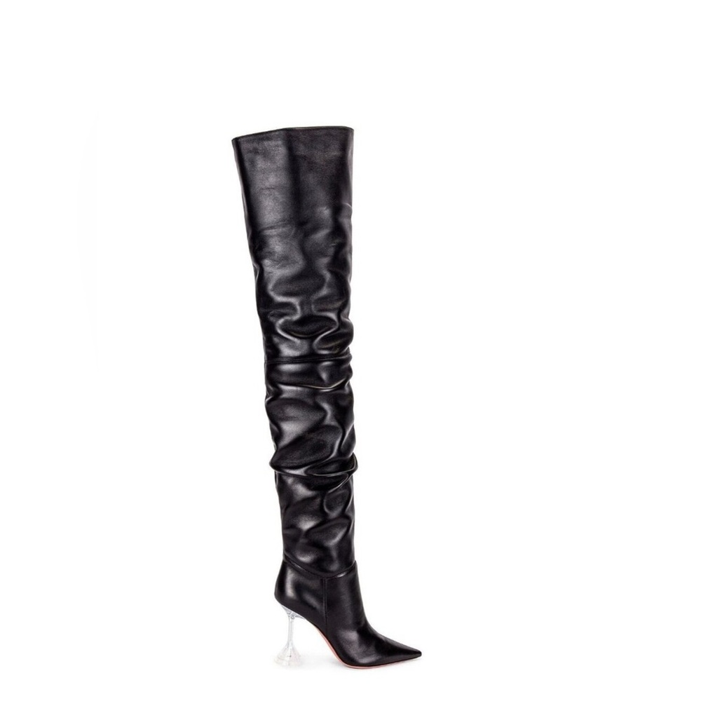 Amina Muaddi Olivia Glass Black OTK Boots 36.5=6.5